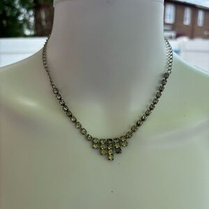 VINTAGE SILVER RHINESTONE DROP NECKLACE